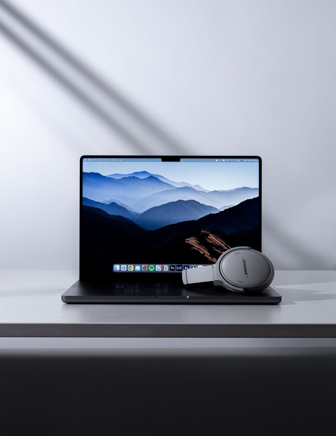 A laptop on a bright workspace — lifestyle stock photograph